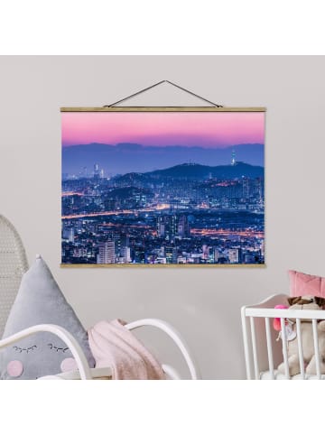 WALLART Stoffbild mit Posterleisten - Skyline von Seoul in Blau