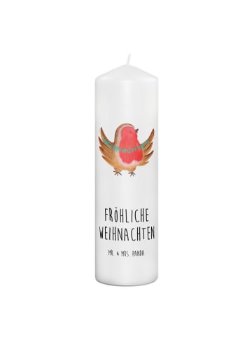 Mr. & Mrs. Panda Kerze Rotkehlchen Weihnachten mit Spruch in Weiß
