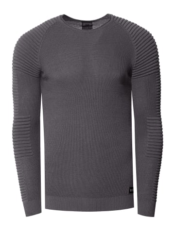 Rusty Neal Slim Fit Feinstrick Biker Rundhals-Pullover in Anthrazit