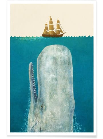 Juniqe Poster "The Whale" in Blau & Cremeweiß