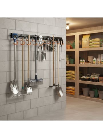 relaxdays Gartengerätehalter "20 Haken" in Schwarz/ Orange - (B)43 x (H)5 x (T)2 cm