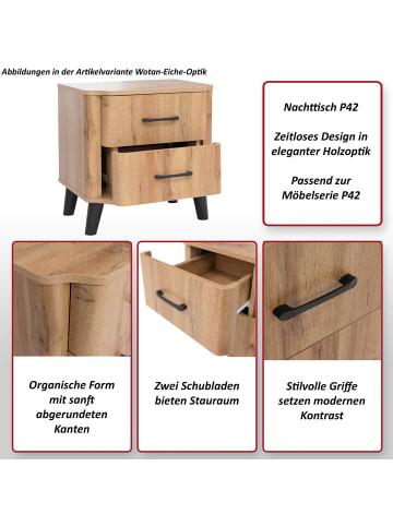 MCW Nachttisch P42 2 Schubladen, Wotan-Eiche-Optik