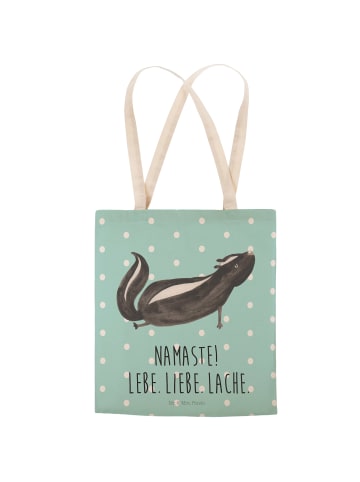 Mr. & Mrs. Panda Tote Bag Stinktier Yoga mit Spruch in Türkis Pastell