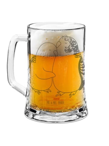 Mr. & Mrs. Panda Bierkrug Glas Wellensittich Liebe ohne Spruch in Transparent