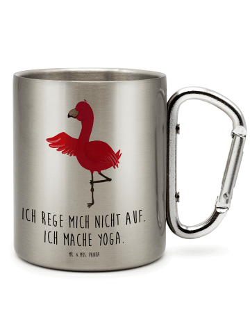 Mr. & Mrs. Panda Edelstahlbecher Flamingo Yoga mit Spruch in Silber