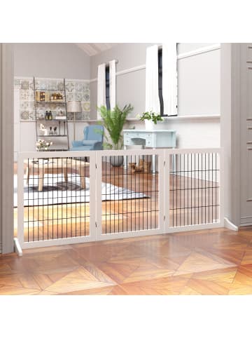Pawhut Hunde Absperrgitter Weiß 185L x 36B x71H cm