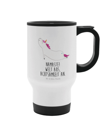 Mr. & Mrs. Panda Mehrwegbecher Einhorn Yoga mit Spruch in Weiß