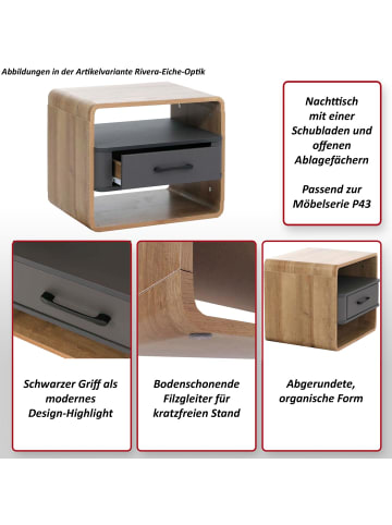 MCW Nachttisch P43, Rivera-Eiche-Optik, dunkelgrau
