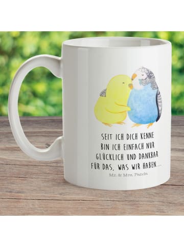 Mr. & Mrs. Panda Campingbecher Wellensittich Liebe mit Spruch in Weiß