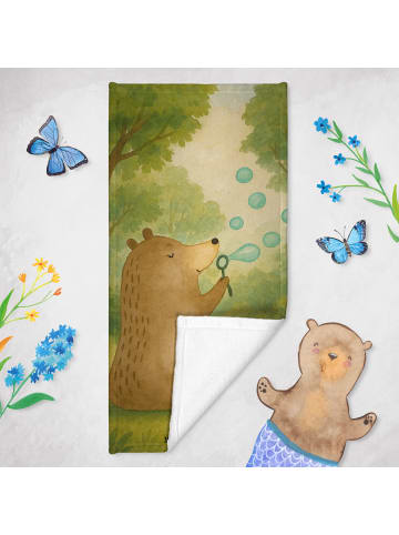 Mr. & Mrs. Panda Strandtuch Bär Seifenblasen Design ohne Spruch in Blau Pastell