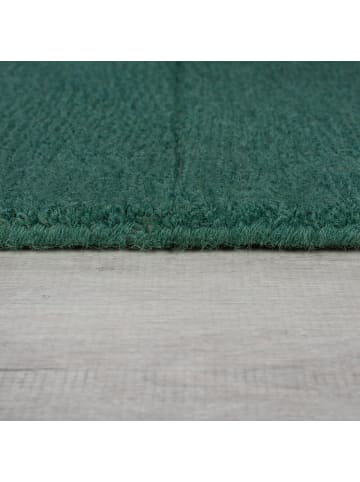 KADIMA DESIGN Wollteppich Kurzflor SID Geometrisch Karo Handgetuftet Naturfaser in Grün