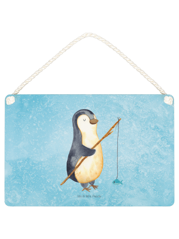 Mr. & Mrs. Panda Türschild Pinguin Angler ohne Spruch in Eisblau