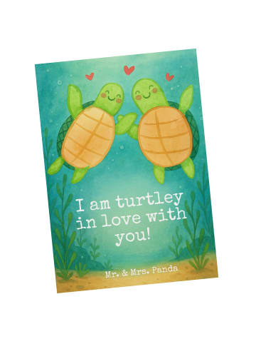 Mr. & Mrs. Panda Ansichtskarte Schildkröten Paar Design mit Spruch in Weiß