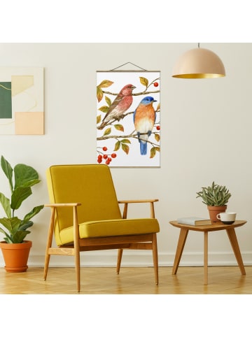 WALLART Stoffbild - Vögel und Beeren - Hüttensänger in Weiß