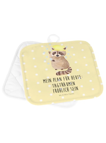 Mr. & Mrs. Panda Potholder Waschbär mit Spruch in Gelb Pastell