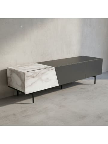 KADIMA DESIGN Lowboard Schwarz mit Marmor-Dekor in Weiß 150x40x40 TV-Kommode in Weiß-Schwarz