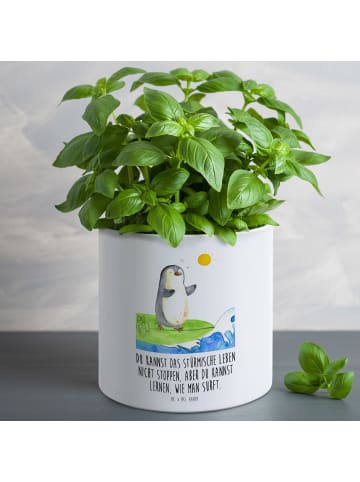 Mr. & Mrs. Panda Blumentopf Pinguin Surfer mit Spruch in Weiß