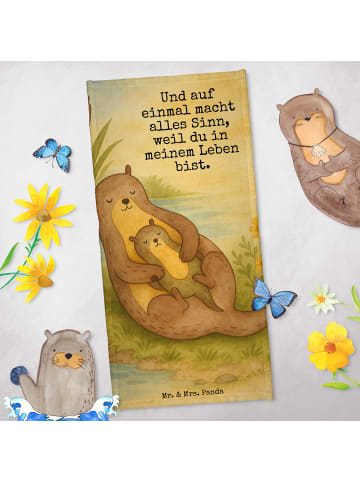 Mr. & Mrs. Panda Badehandtuch Otter Kind Design mit Spruch in Grau Pastell