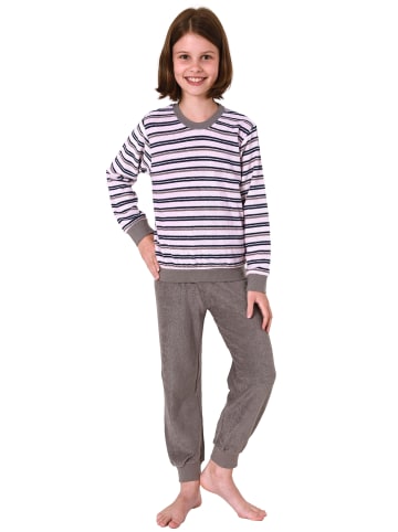 NORMANN Frottee Pyjama langarm Schlafanzug Bündchen Streifen - 50631 in rosa