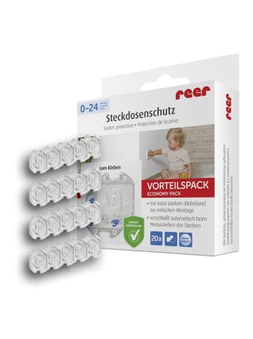Reer Steckdosenschutz, klebbar, transparent, 20 Stück in Transparent ab 0 Monate