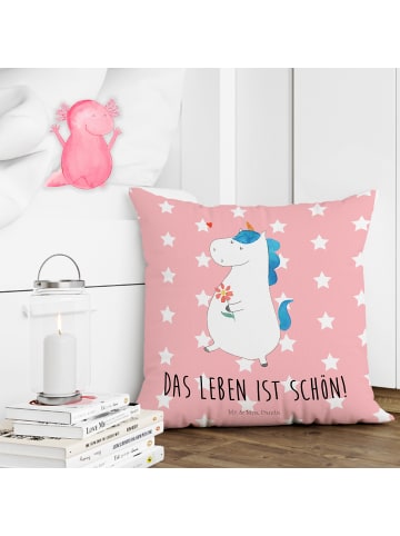 Mr. & Mrs. Panda Kopfkissen Einhorn Spaziergang mit Spruch in Rot Pastell