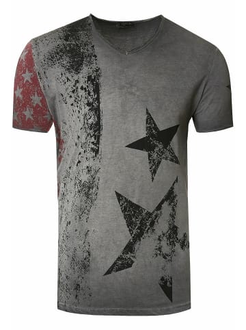 Rusty Neal USA T-Shirt Stars and Stripes V-Neck im Used-Look in Anthrazit