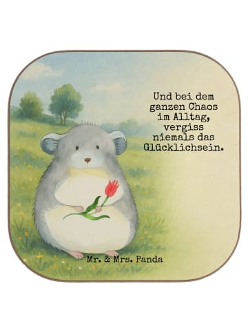 Mr. & Mrs. Panda Tischuntersetzer Chinchilla Blume Design mit Sp... in Weiß