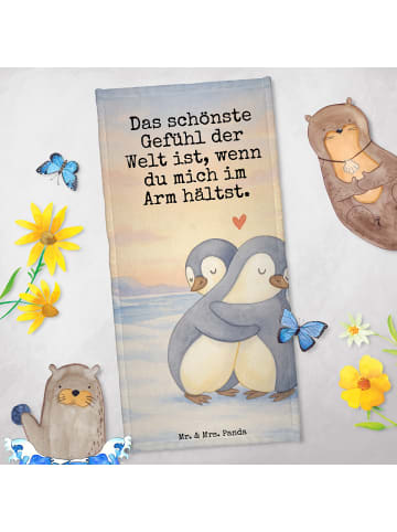 Mr. & Mrs. Panda Badhandtuch Pinguine Kuscheln Design mit Spruch in Weiß