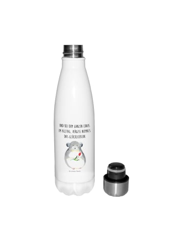 Mr. & Mrs. Panda Getränkeflasche Chinchilla Blume mit Spruch in Weiß