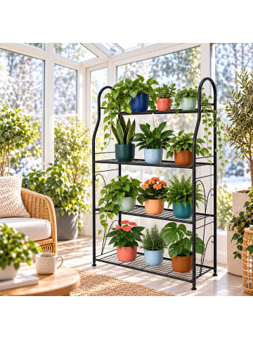relaxdays Blumenregal "4 Ablagen" in Schwarz - (B)71 x (H)114 x (T)24,5 cm