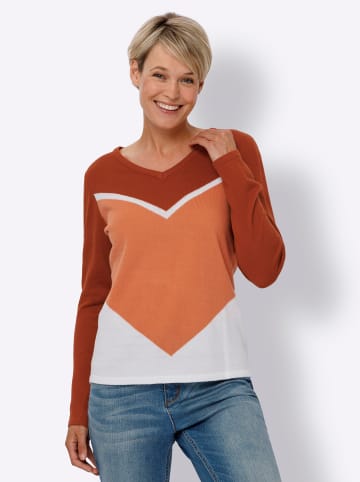 Sieh an! Langarm-Pullover in rostrot-ecru-gemustert