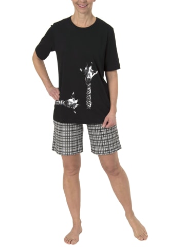 NORMANN Shorty Pyjama kurzarm kurze Hose Karomuster Giraffen in schwarz