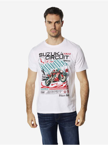 KOROSHI Crew t-shirt baumwolle druck-emb in weiß