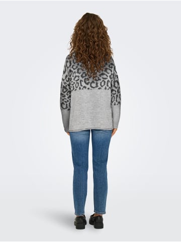 ONLY Eleganter Pullover mit modernem Animal-Print und Farbblock-Design in Grau