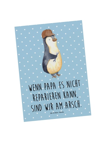 Mr. & Mrs. Panda Postkarte Wenn Papa es nicht reparieren kann, s... in Blau Pastell