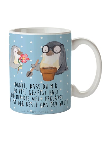 Mr. & Mrs. Panda Tasse Pinguin Opa Blumen pflanzen mit Spruch in Blau Pastell