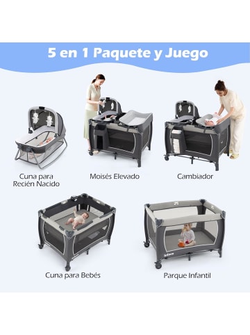 COSTWAY 5 in 1 Beistellbett Baby bis 36 Monaten in Grau