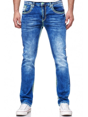 Rusty Neal Jeans Hose "LEVIN" mit Neon Grüner Kontrast-Naht  in Blau
