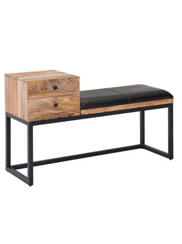 KADIMA DESIGN Sitzbank Ziegenleder / Massivholz Bank 100x60x35 cm im Retro Stil,