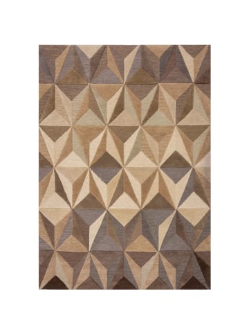 KADIMA DESIGN Wollteppich 3D Geometrisch, Wohnzimmer in Braun-Beige