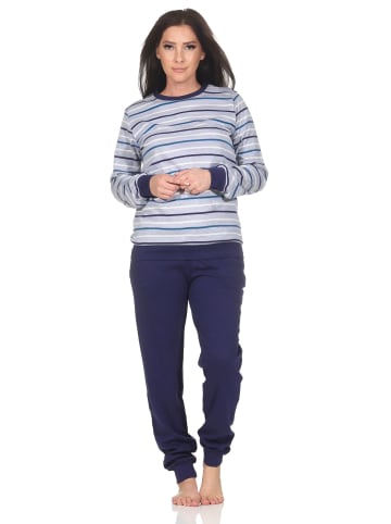NORMANN Interlock Schlafanzug langarm Streifenoptik - 87315 in marine