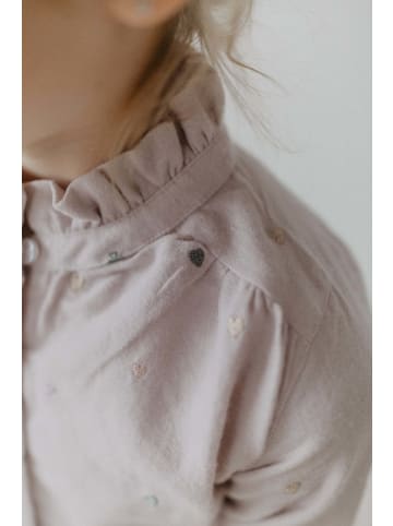 leevje Flanellbluse mit Herzchen-Stickerei und Stehkragen in lavender