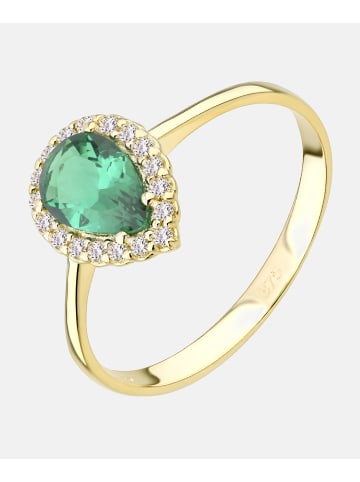 Vanlere Cluster-Ring aus 375 Gelbgold mit Zirkonia mit Smaragd