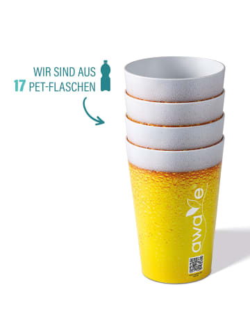 AWAVE Trinkbecher 500 ml rPET Set 4-teilig, mit Eichstrich in Gelb
