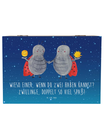 Mr. & Mrs. Panda Holzkiste mit Deckel Zwillinge Spaß mit Spruch in Sternenhimmel Blau