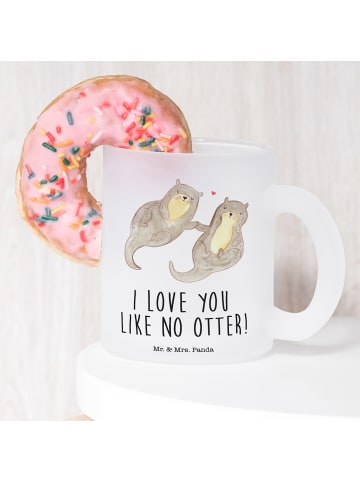 Mr. & Mrs. Panda Teeglas Otter Hände halten mit Spruch in Transparent