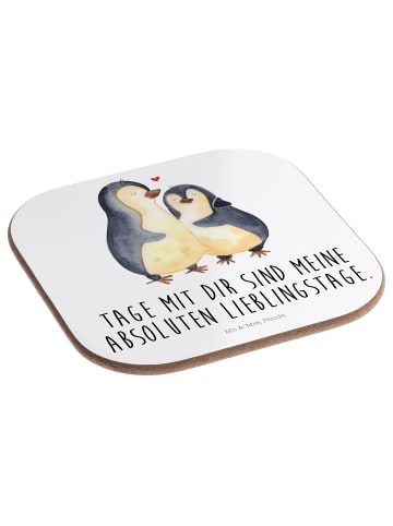 Mr. & Mrs. Panda Bierdeckel Pinguin umarmen mit Spruch in Weiß