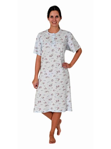 NORMANN Kurzarm Nachthemd Knopfleiste am Hals - 80126 in blau