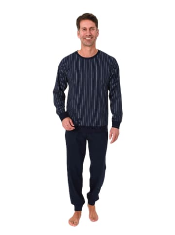 NORMANN Langarm Schlafanzug Pyjama Bündchen Minimalprint in navy
