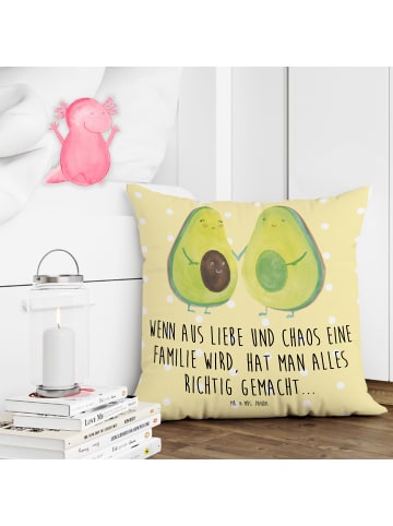 Mr. & Mrs. Panda 40x40 Kissen Avocado Pärchen mit Spruch in Gelb Pastell